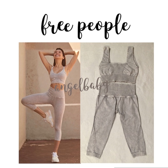Free People Good Karma Cropped Legging and Square Neck Bra in Ice Grey!